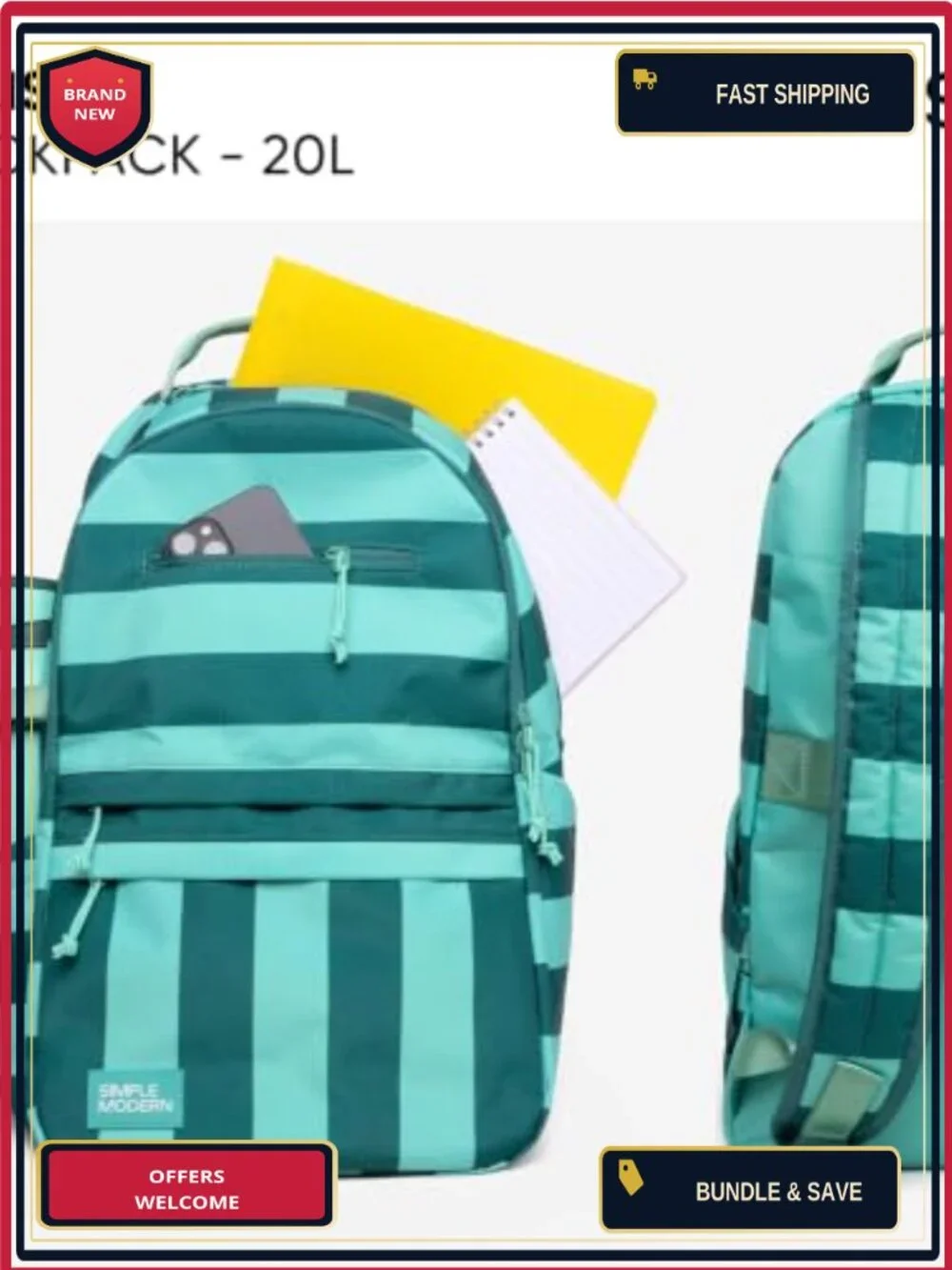 20L Laptop Backpack for School Kids Teens Cordura Polyester Daypack